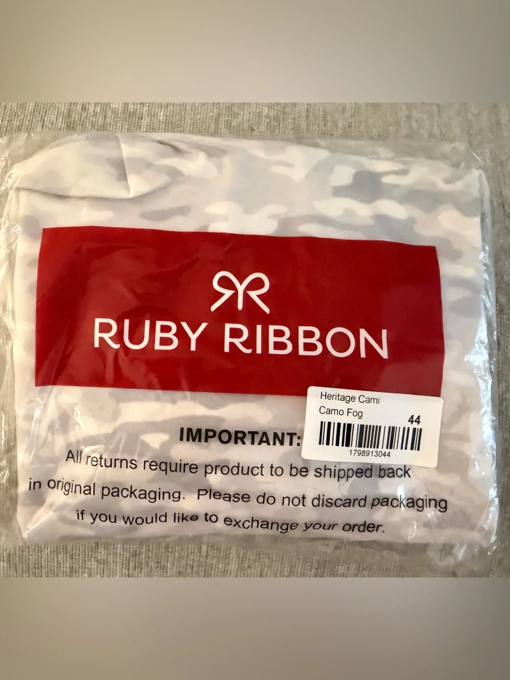 Ruby Ribbon White and Gray Camo Fog Heritage Cami New in Bag